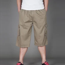 Летнее платье плюс Размеры 3 4 мужские брюки свободного покроя для повседневные эластичные брюки на талии, длина до середины икры брюки с карманами Для мужчин одежда 4XL 5XL 6XL