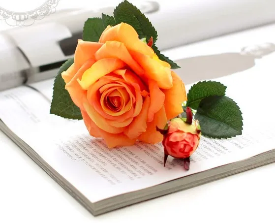 Искусственные цветы для свадьбы, дома, вечерние, шелковые розы, искусственные розы, 2 головки - Цвет: Оранжевый
