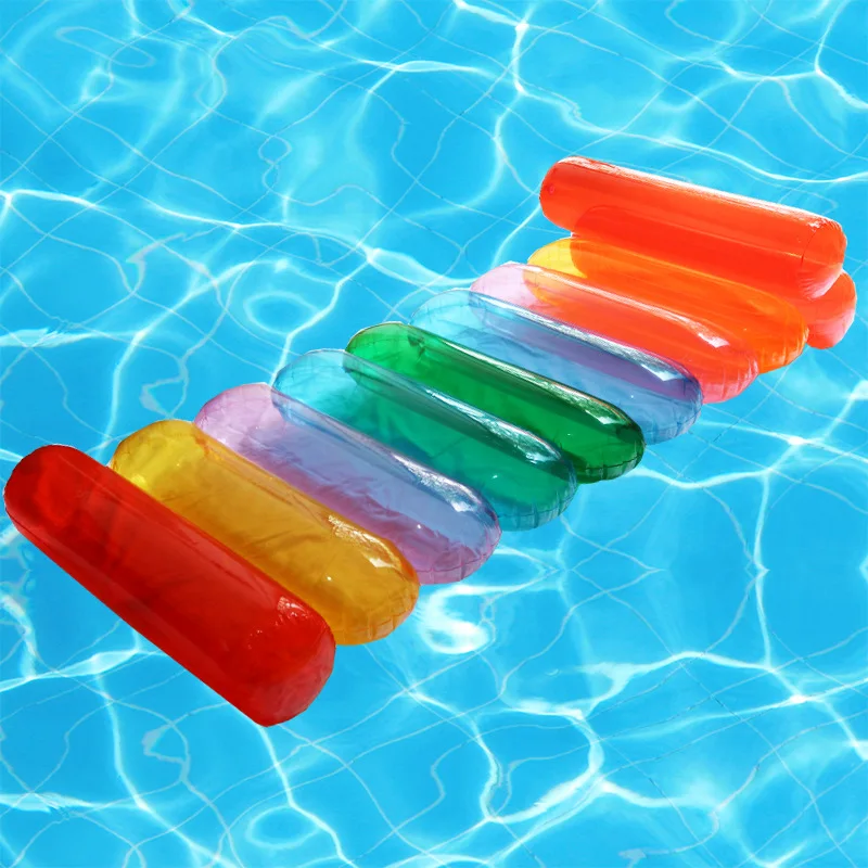 

Summer women pool float water lounger transparent foldable backrest colorful swimming pool float floating row beach floating bed