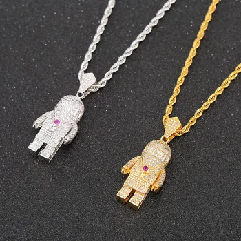 

Hip Hop Zircon Astronaut Pendant Necklace Iced Out Silver Color/Golden Galaxy Universe Spaceman Trinket Retro Chain Men Necklace