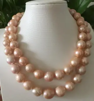 

2 strands 14-15mm south sea baroque gold pink pearl necklace 18"19" 925s