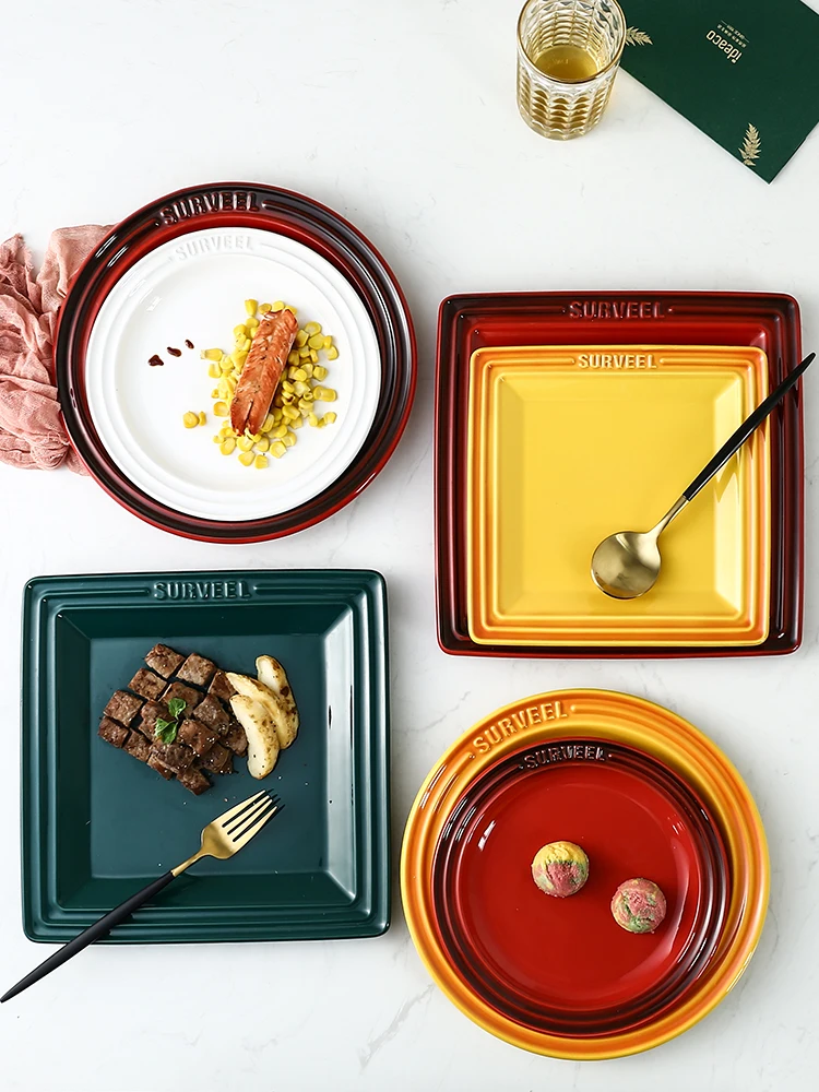 

Nordic tableware ceramic dish Western dish square plate steak plate salad dish breakfast disc noodle dish Snack tray dinner set