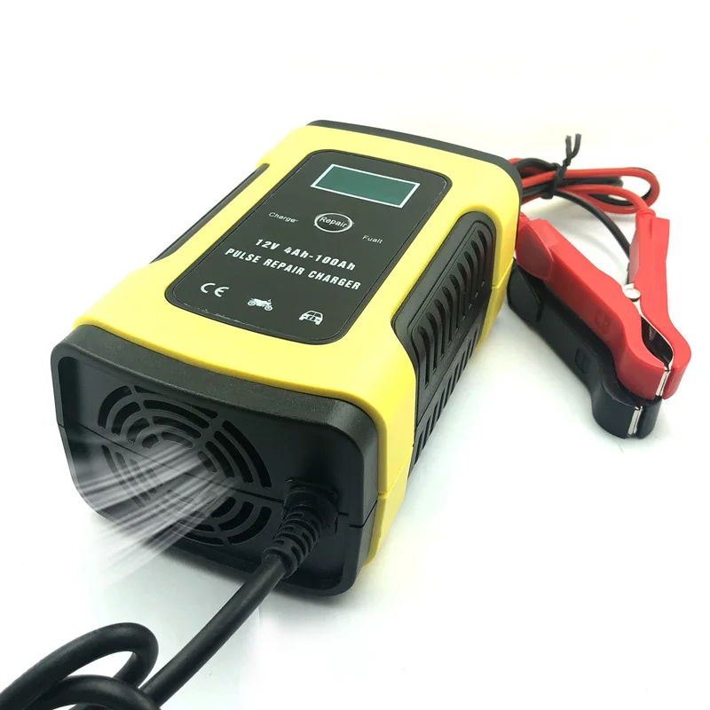 Cena 12V 5A ue plug Pulse Repair Charger z wyświetlaczem LCD motocykl ładowarka samochodowa 12V AGM GEL mokra ładowarka do akumulatora kwasowo ołowiowego