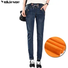 200 фунтов размера плюс 5XL Женские зимние джинсы Харлан для отдыха брюки с эластичной резинкой на талии плотная верхняя одежда для девочек с бархатными штанами для женщин