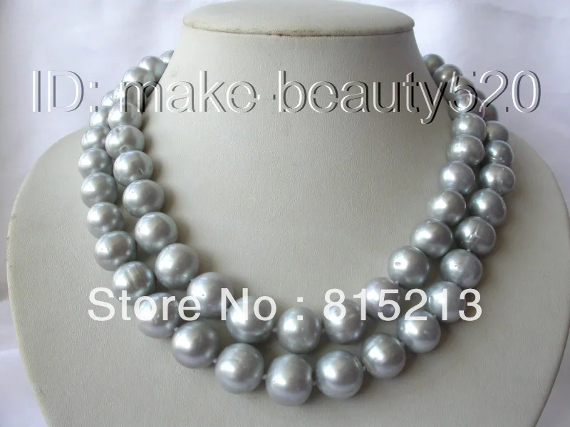 

N1242 stunning 2rows big 14mm round gray freshwater cultured pearl necklace % Discount AAA