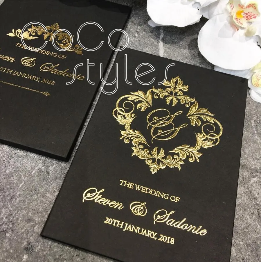 Cocostyles пользовательские старинные черного и золотого цвета фольгирование твердый переплет пригласительный билет для классической Свадебная вечеринка события