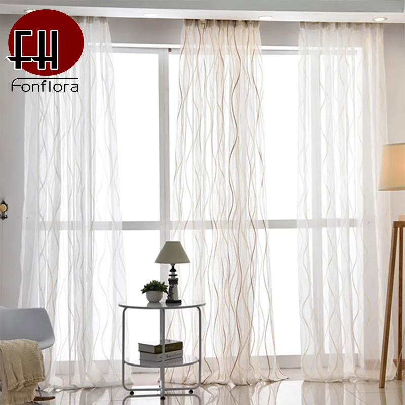 

2 Color Striped Tulle Curtains For Living Room Bedroom White Sheer Curtains Wave Pattern Door Curtains Window Treatment Panel