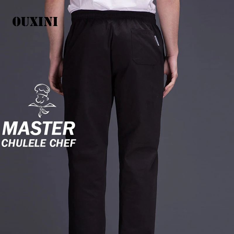cook costume for men black chef trousers Elastic waiter uniform restaurant kitchen chef pants 35%cotton S-4XL super large code