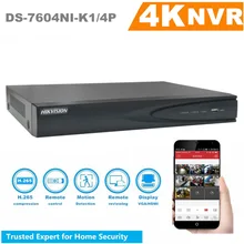 In Stock Hikvision 4CH PoE NVR DS-7604NI-K1/4P 4 Channel Embedded Plug Play 4K NVR with 4 PoE Ports for IP Camera CCTV System
