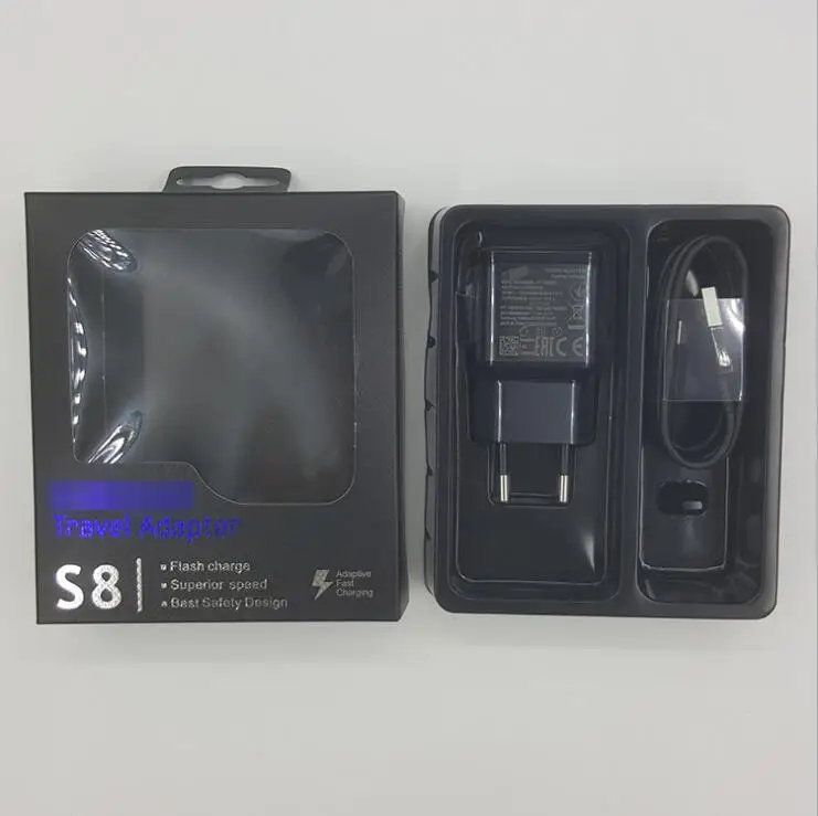 

50set/lot 5V 2A US/EU/ Plug Fast Charging Travel adapter Wall Fast Charger For S8 + 1.2M Type C Usb Data Cable Retail packaging