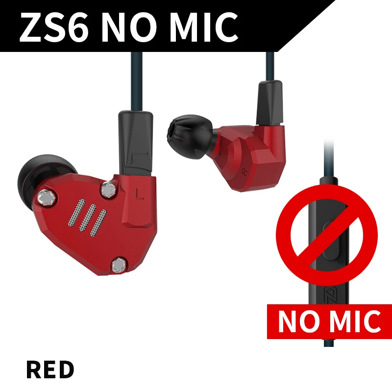 KZ ZS6 2DD+ 2BA гибридные наушники-вкладыши HIFI DJ Monito спортивные наушники для бега наушники-вкладыши наушники KZ ZS6 ZS10 ZS5 AS10 ES4 - Цвет: Red no mic