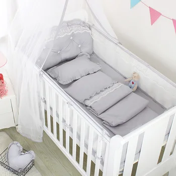 5Pcs Summer Breathable Baby Bed Mesh Bumper Baby Bed Fence Nordic Baby Crib Bed Bedding Set Bedroom Decoration Baby Room Product 1