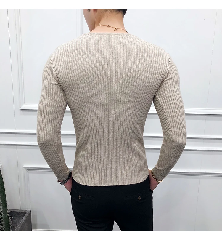Корейский простой мужской свитер, абсолютно приталенный Повседневный вязаный свитер для мужчин, одежда, длинный рукав, v-образный вырез, Лидер продаж