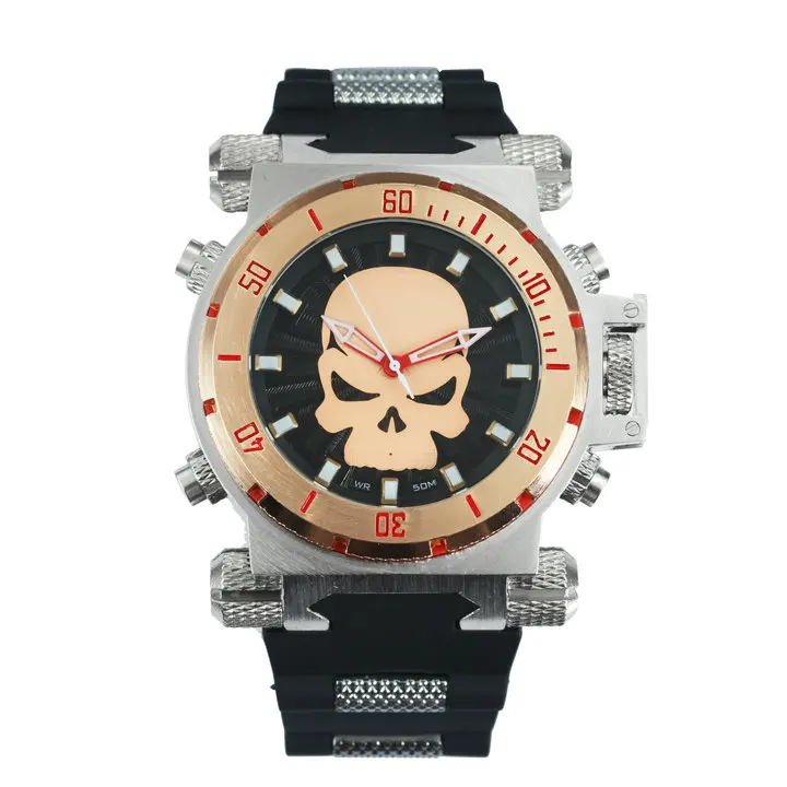 Победитель официальный роскошные мужские модные кварцевые часы для мужчин негабаритных стимпанк череп часы с резиновым ремешком спортивные военные наручные часы - Цвет: ROSE GOLD