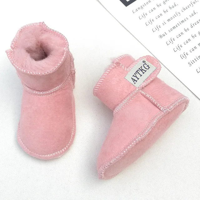pink Брендовые зимние ботинки для малышей; кожаные ботинки с овечьим мехом для малышей; Botas; ботинки для младенцев; ботинки для мальчиков и девочек; детская зимняя обувь ручной работы - Цвет: pink