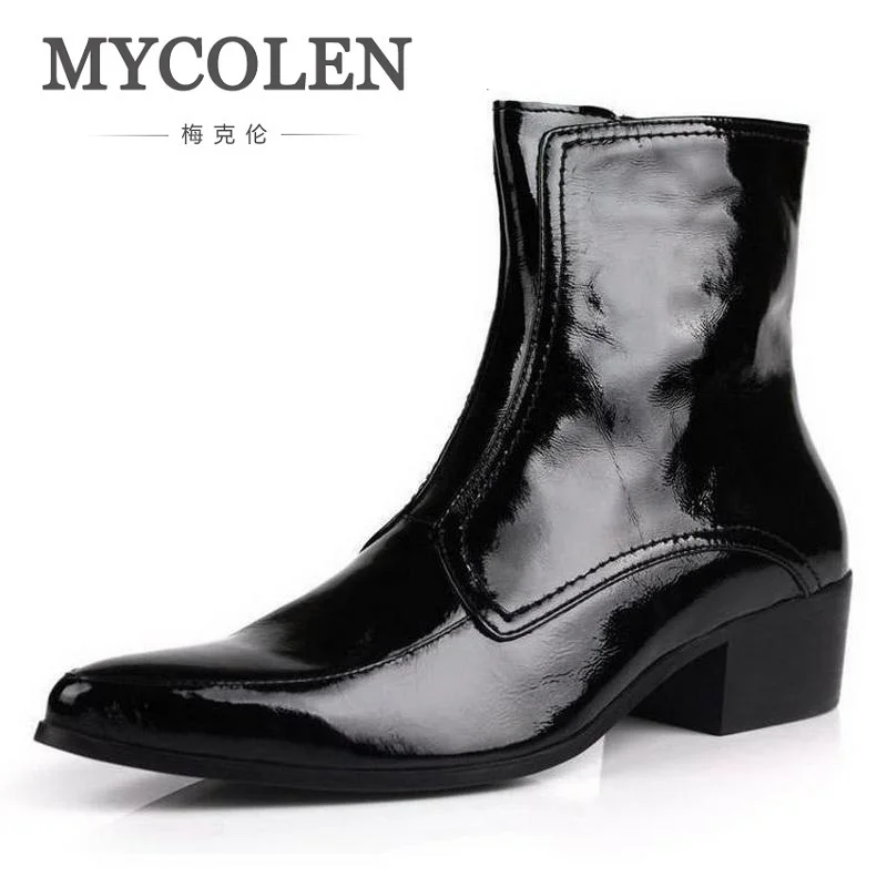 Boots Ankle Alto Homens Zip The Botas Outono Couro Mycolen A Salto Bit Novos Genuíno Black Inverno Fino Bico Top Preto B Dos Sapato Sapatos Is De High Moda qAwZ6