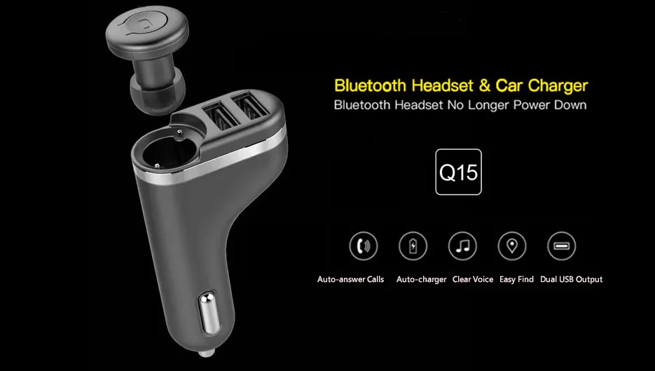 Q15A 2 в 1 Автомобильное зарядное устройство Беспроводная bluetooth-гарнитура двойной USB выход порты Быстрая зарядка телефон автомобильное