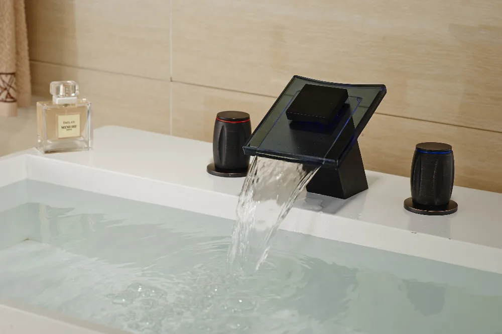 

New Oil Rubbed Bronze Bathroom Basin Faucet Waterfall Sink Mixer Dual Handles