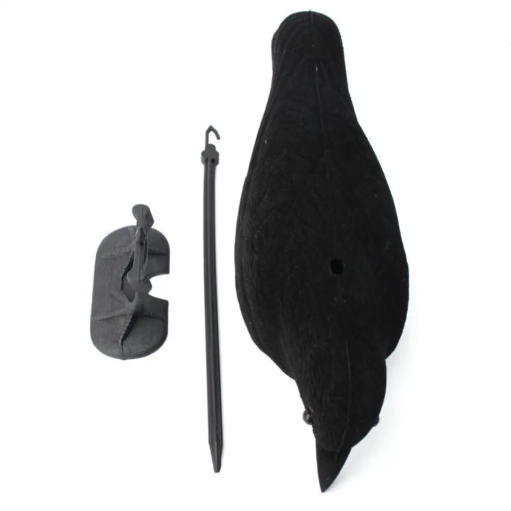 Garden Flocked Hard Plastic Black Hunting Decoy Crow Stand Body Feet Stake