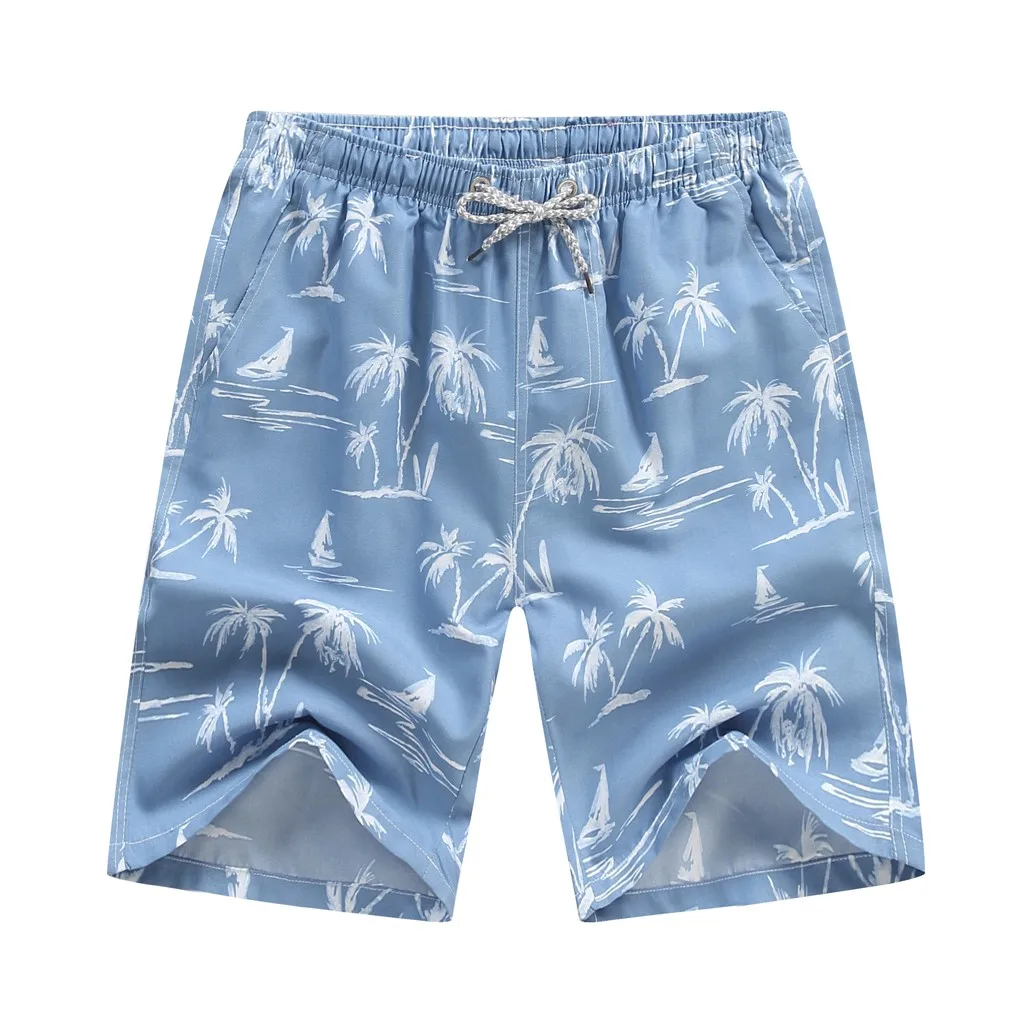 

2019 New Spring Summer Beach Shorts Men Casual Wide Blue Printed Beach Casual Men Short Trouser Shorts Pants plus size L415