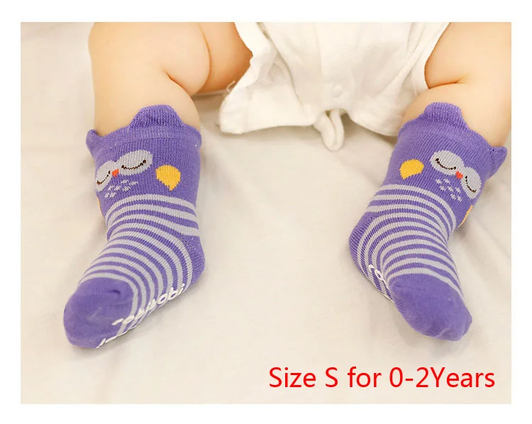 Хлопковые носки для малышей от 0 до 4 лет носки-тапочки милые Нескользящие носки с рисунками животных для маленьких мальчиков и девочек носки для маленьких детей CSO210 - Цвет: Purple S