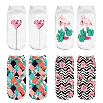 

RUNNING CHICK flamingo series 3d print ankle socks women wholesale drop shipping