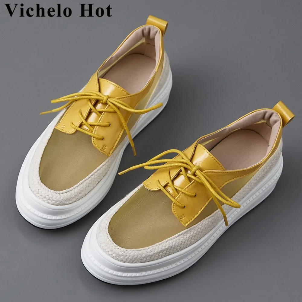 

Vichelo Hot 2019 new design mesh lace up thick high bottom round toe breathable waterproof summer brand vulcanized shoes L01