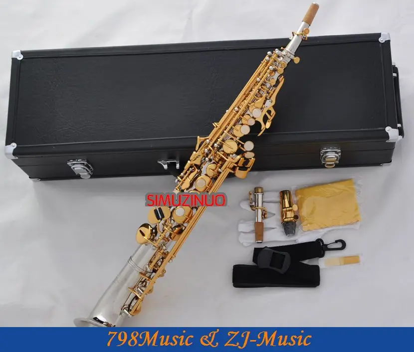 

Silver Gold Soprano saxophone Bb sax Curved bell High F# G New Case