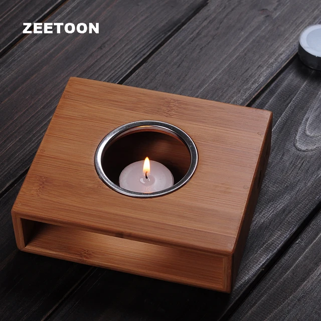 Natural Bamboo Warm Tea Stove Warmer Candlestick Candle Light Teapot