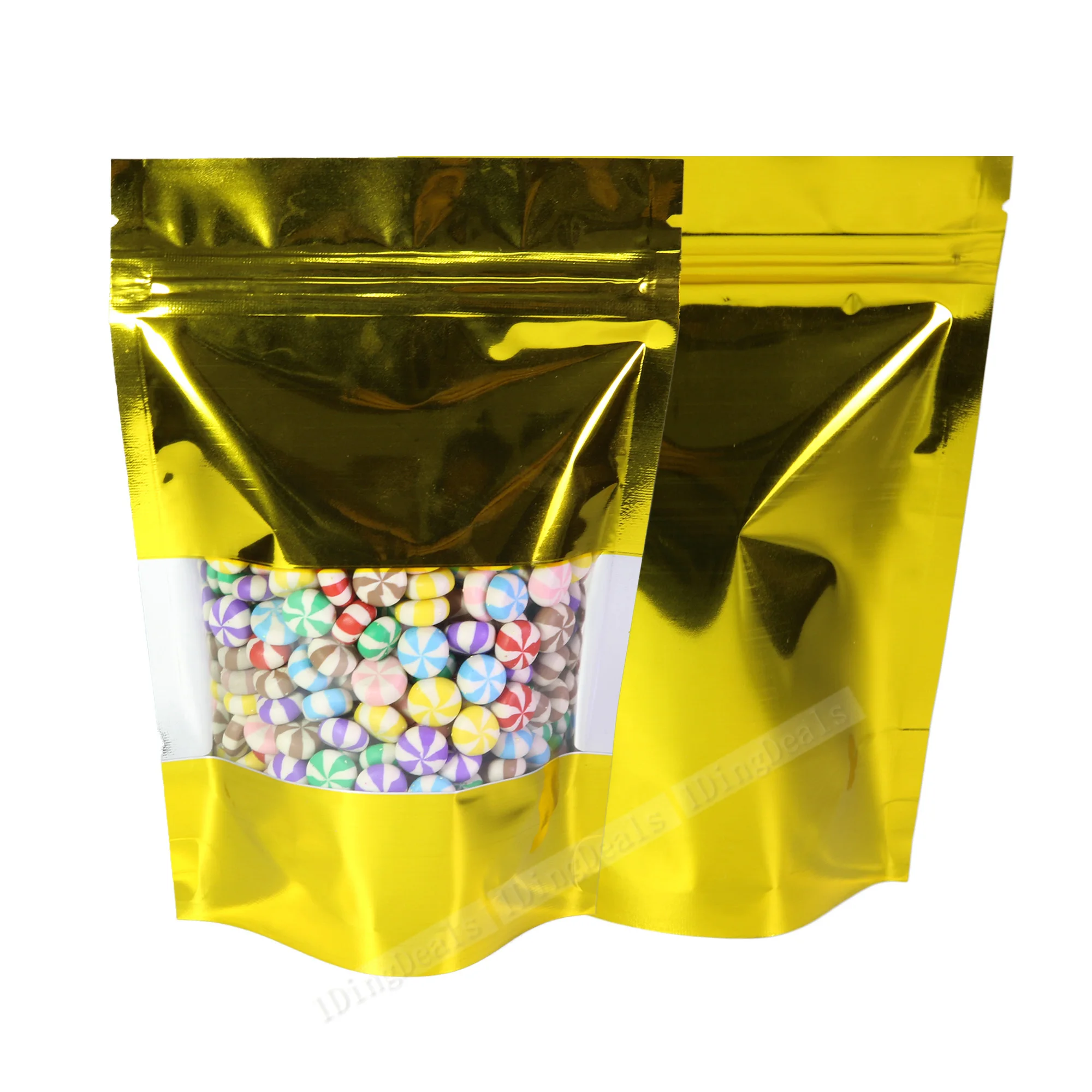 

Variety Sizes Stand Up Zip Lock Bags Shine Gold Heat Sealing Coffee Bean Storage Bags With Window In Best Wholesale Price
