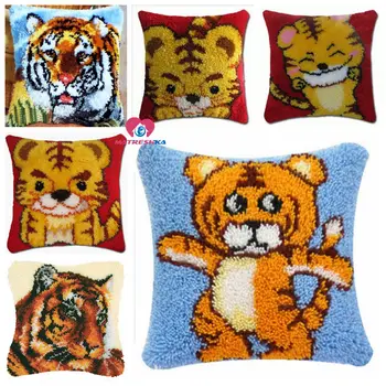 

Dropshipping Cartoon tiger Cushion Latch Hook kits pillow Printed Mat DIY Craft Cross Stitch Needlework Nylon Crocheting Cushion