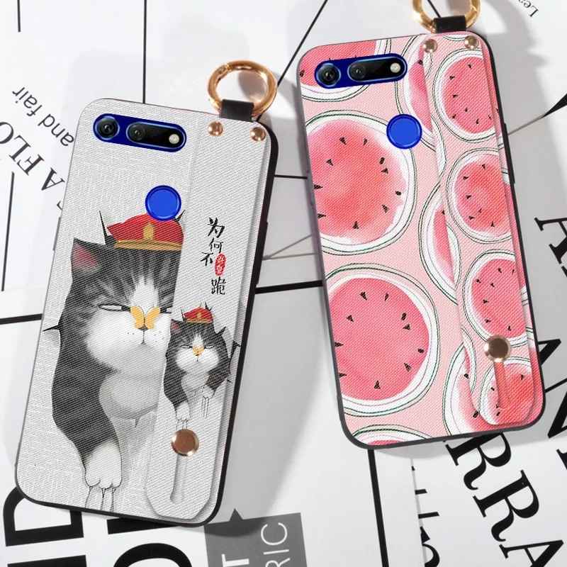 

watermelon Cartoon Wrist strap Case For Huawei P Smart 2019 Russian Case For Huawei Honor View 10 20 V10 V20 Strap Back Cover