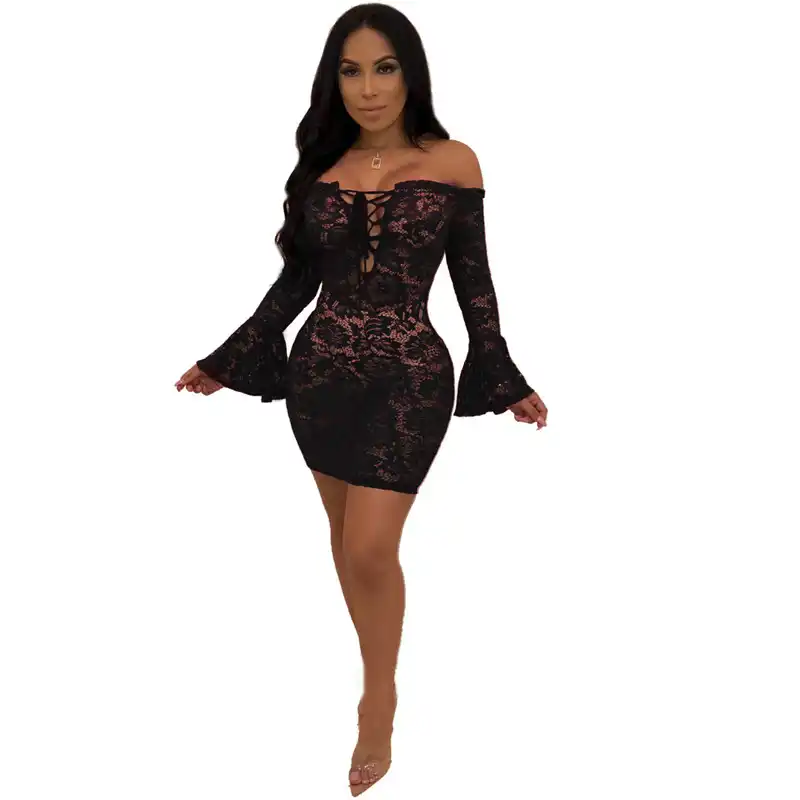 Ladies Women Long Flare Sleeve Bodycon Casual Party Evening Cocktail Mini Dress