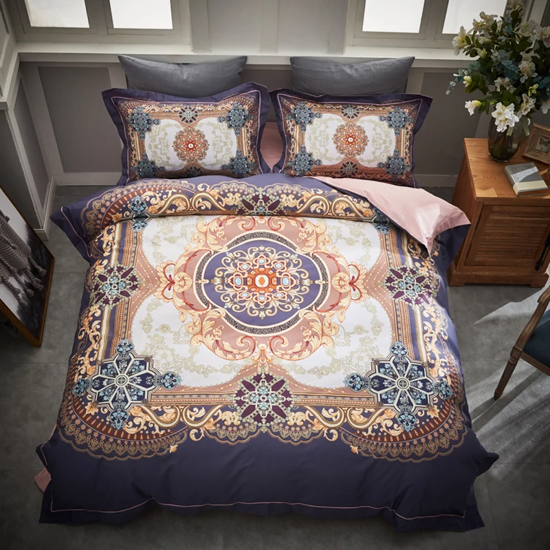 

King Queen size Bohemia Bedding Set 100%Egyptian Cotton Silky Bed cover Bed Sheet Pillowcase Duvet Cover Sets Bedlinen set