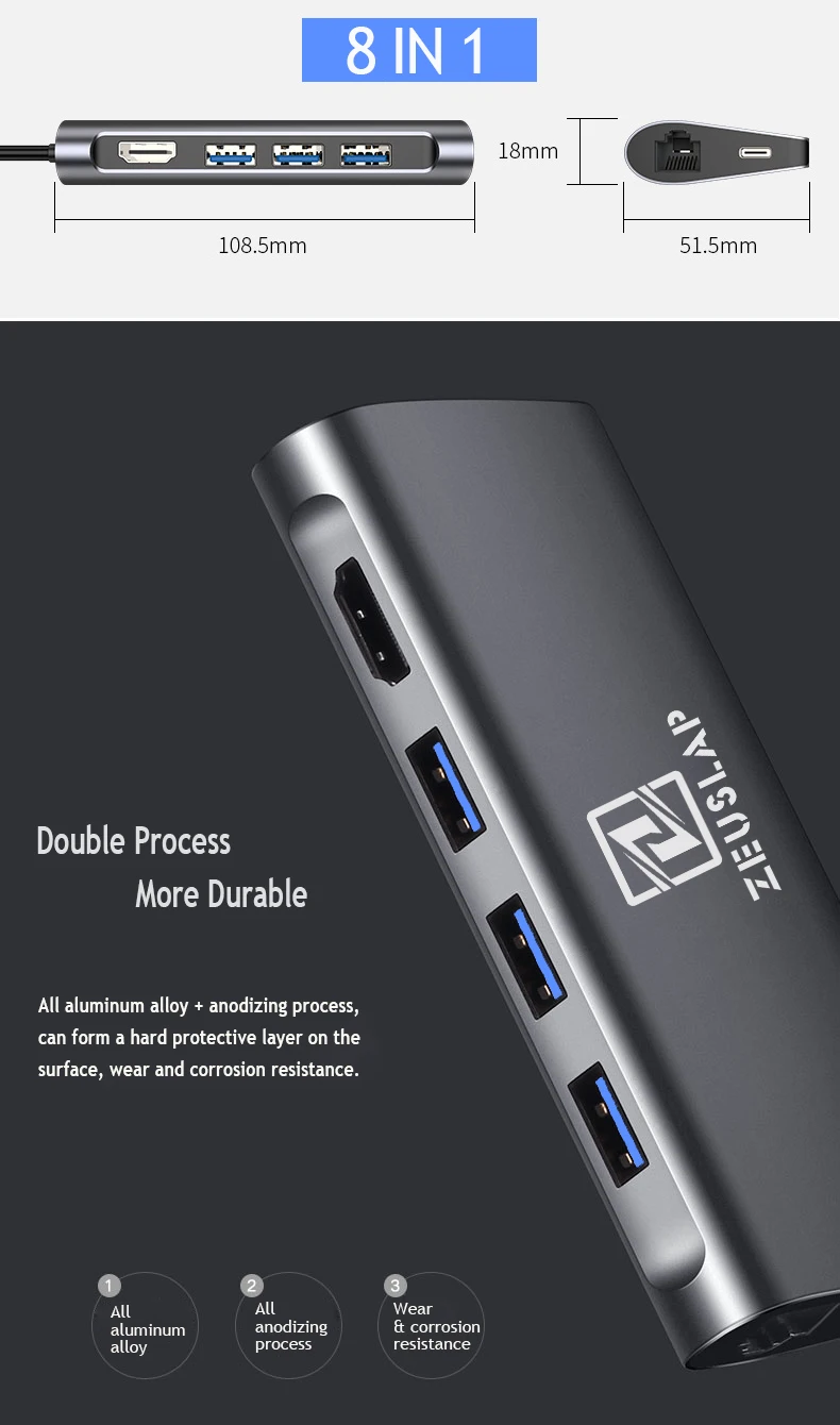 ZEUSLAP USB3.0 концентратор USB C к HDMI RJ45 Thunderbolt 3 адаптер для MacBook samsung Galaxy S9 huawei mate 10 P20 Pro type C концентратор