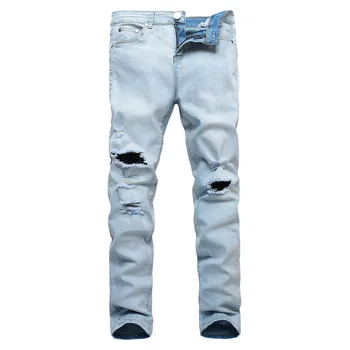 

Top quality 2020 Fashion Casual slim Fit hip hop streetwear cowboy Male men's jeans hole black men's patches Zipper leg jeans