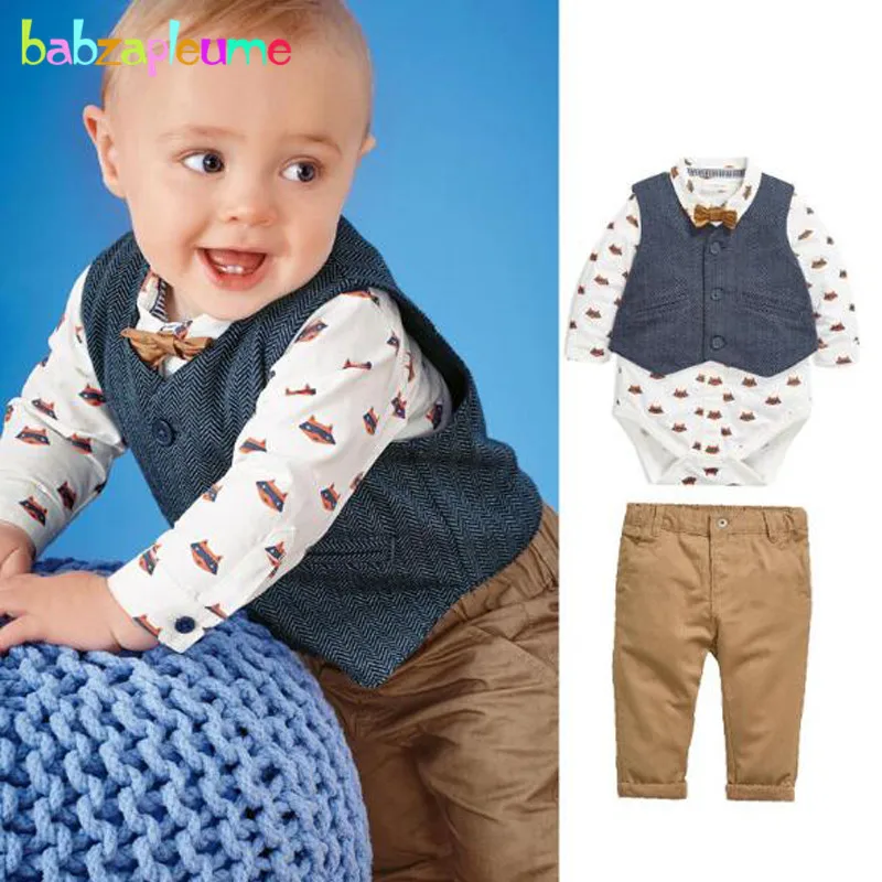 babzapleume/3PCS/3 24Months/spring autumn newborn baby boys clothes gentleman suit vest+rompers