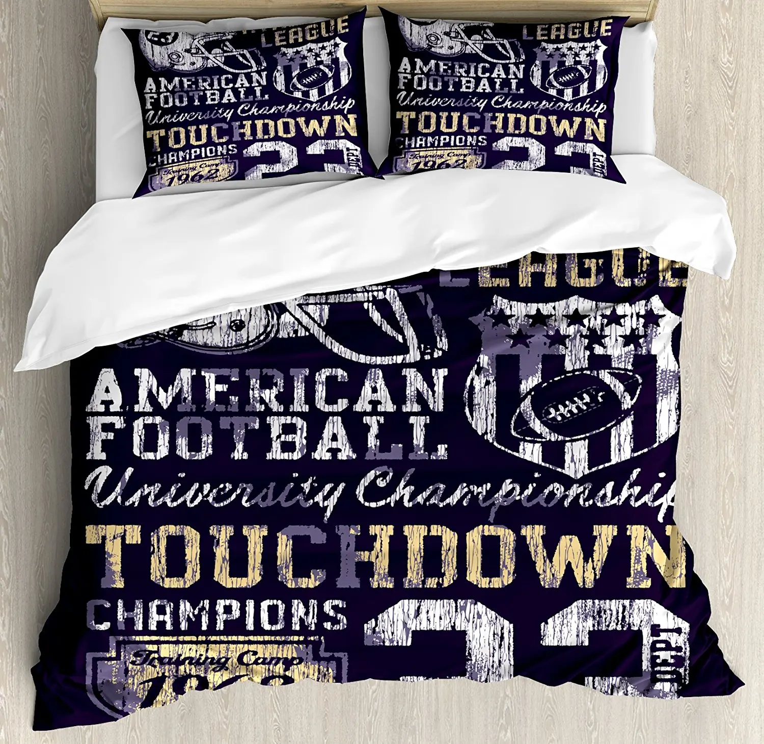 Sports Duvet Cover Set Retro Style American Football College Theme