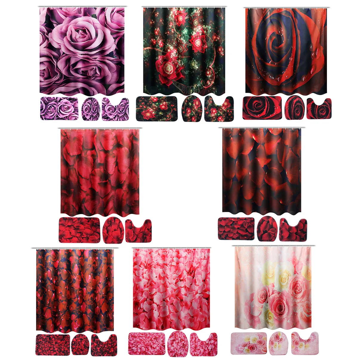 

Non-slip Mat Set Lid Toilet Cover 4Pcs Bathroom Pedestal Mat Bath Shower Curtain Waterproof Mildew Quick Dry Wrinkle Resistan