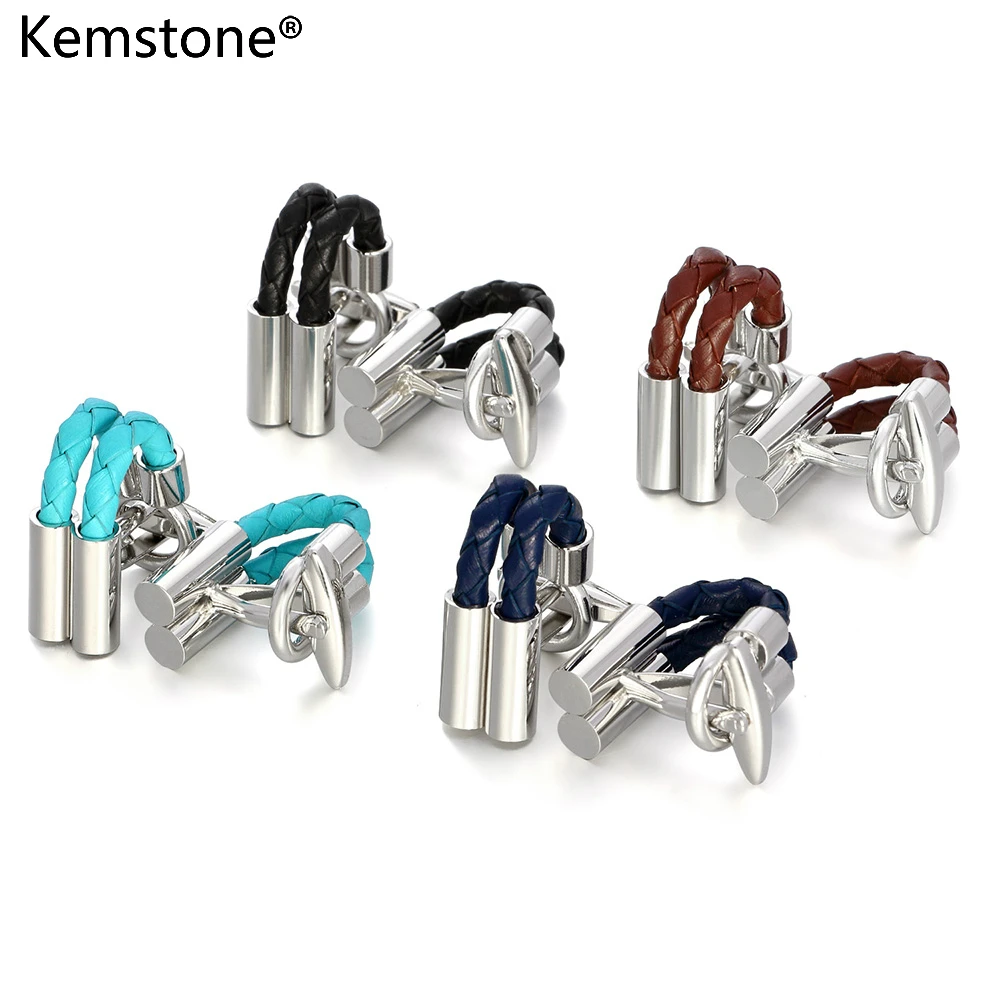 Мужские кожаные запонки Kemstone коричневые черные синие цепочки для свадьбы