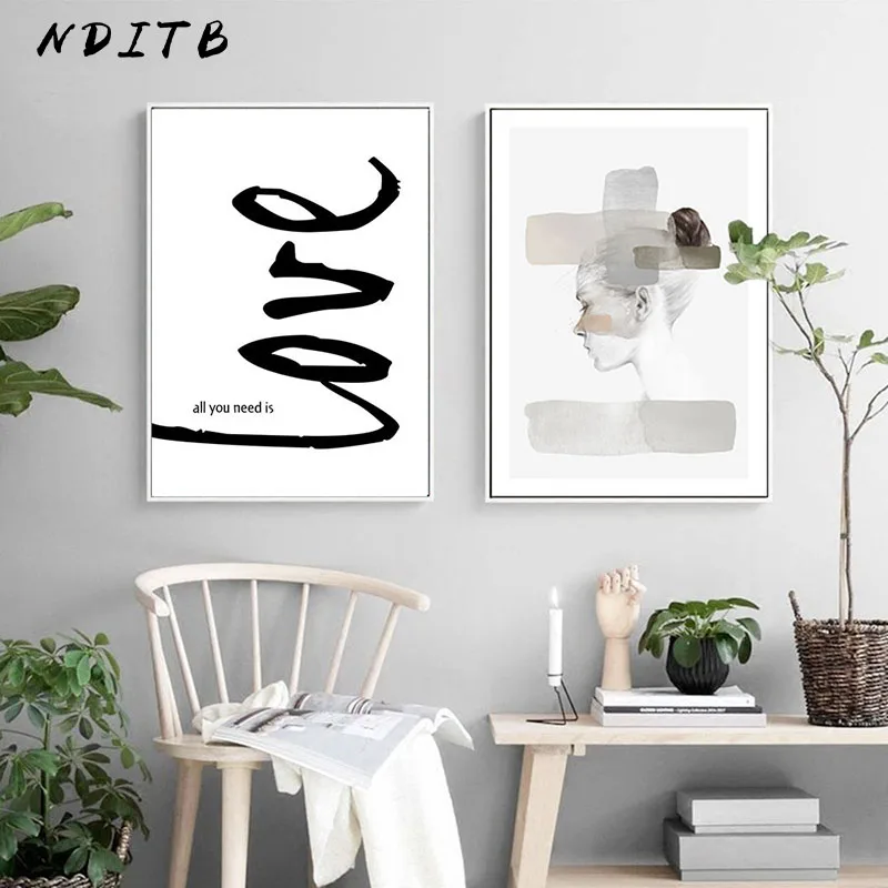 

NDITB Scandinavian Style Girl Modern Abstract Painting Wall Art Canvas Poster Quotes Print Decorative Picture Nordic Home Decor