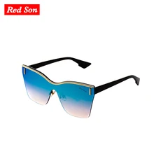 Red Son Shield Sunglasses Women Polarized Coating lens Unique gold border Gradient Goggles UV400 High Qulity With Accessories