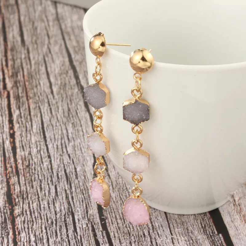 

2019 Chic Boho Earrings Resin Earings For Women Jewelry Fake Druzy Stone Long Drop Earing Geometric Hexagon Pending Earrings