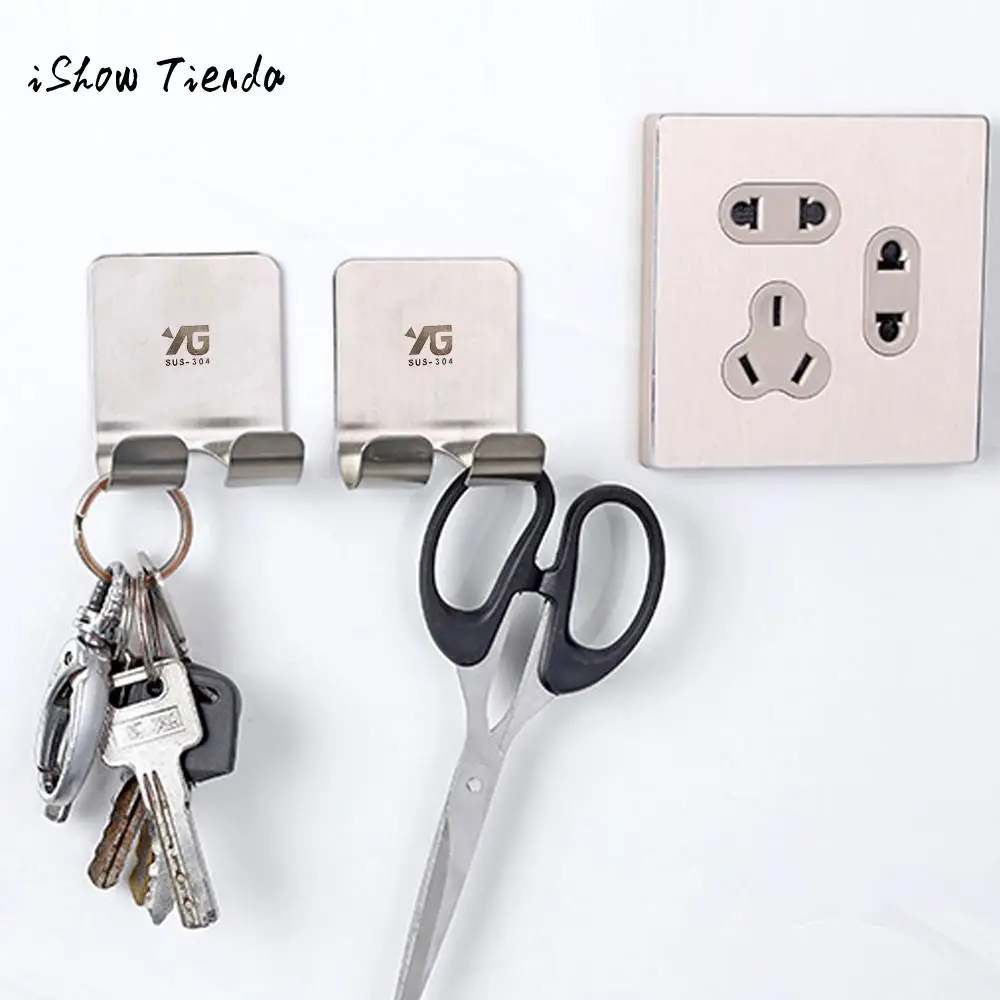 

1pc Stainless Steel Power Plug Socket Jack Hook Rack Razor Holder Hanger Organizer Multi-purpose cocina Hooks shelves