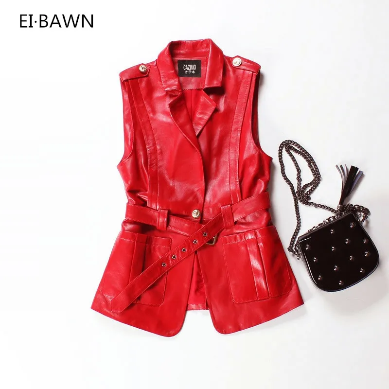 2020 New Arrival Vest Women Sheepskin Black Red Sleeveless Jacket