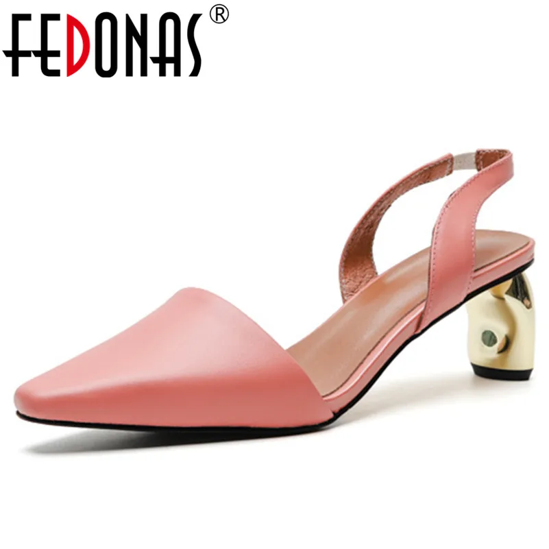 

FEDONAS Brand Design Sweet Women Sandals 2019 New Arrival Square Toe High Heels Genuine Leather Party Shoes Spring Shoes Woman