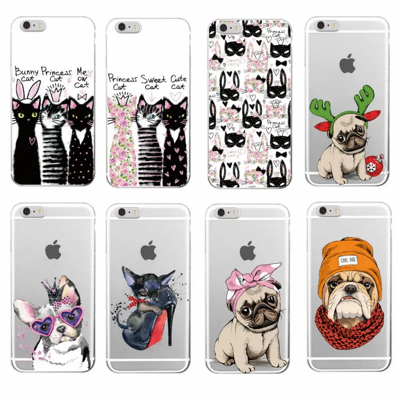 Cute Puppy Pug Bunny Cat Princess Meow French Bulldog Soft Phone Case Cover Coque Funda For