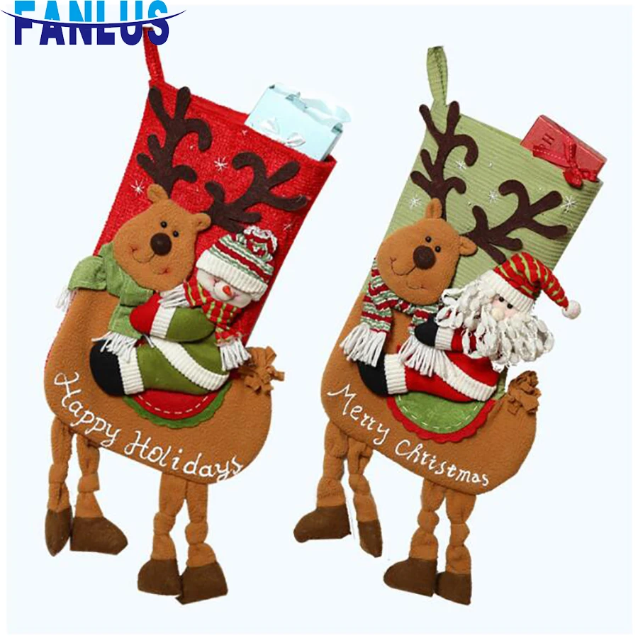 

1pcs Non-woven Fabric Merry Christmas Santa Claus Stocking Big Size Decorations Tree Christmas Gift For Kids Xmas Snow Man Bag