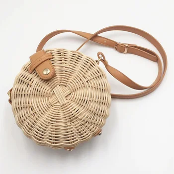 

Hand made Round Straw Bag Bohemian Women's Shoulder Bags Summer Lady Beach Messenger Bag Retro Rattan handbag