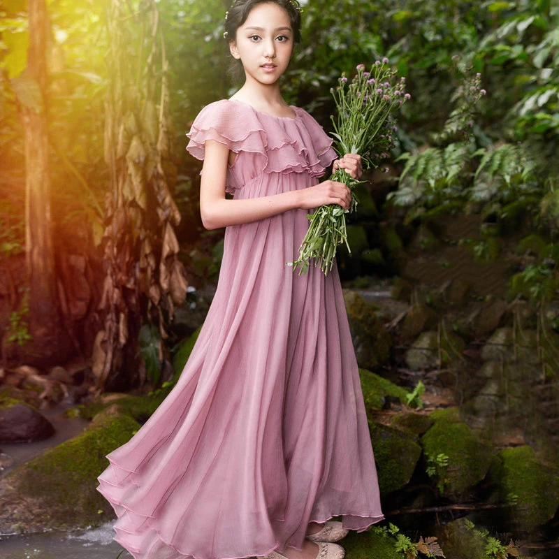

2018 Summer Evening Dress Off Shoudler Ruffle Design Baby Girls Lavender Purple Noble Style Age56789 10 11 12 13 14 Years Old
